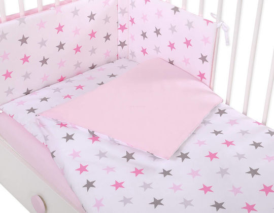 Bobono Set Kinderbettbezug Einzel mit Kissenbezug Gray-pink 100x135cm