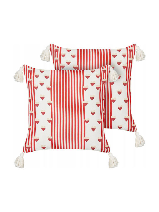 Set 2 Block Print Cushions Cotton White Banksia 45 X 45 Cm Lumarko