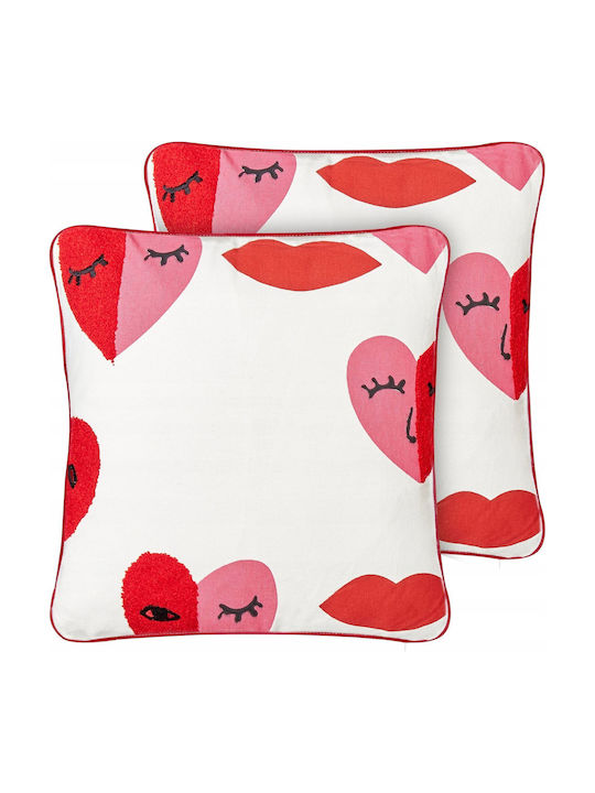 Set 2 Cushions with Embroidery Cotton White Periwinkle 45 x 45 cm Lumarko