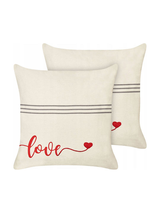 Set 2 Cushions Embroidered Cotton Beige Plumeria 45 X 45 Cm Lumarko