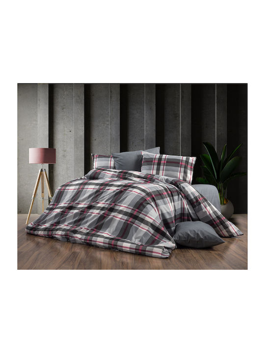 Dimcol Bettwäsche-Set Überdoppel 220x240cm. Eκάβη 424 Grey-bordeaux 4Stück