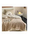 Pucioasa Κουβέρτα Fleece Διπλή με Κρόσσια 200x230εκ. Cappuccino