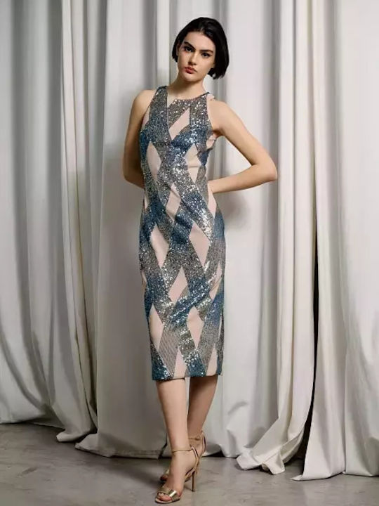 Desiree Evening Blue Dress with Sequins