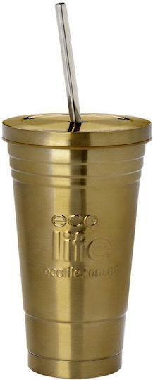 Metallic Bronze Glass Thermos Stainless Steel / Aluminum BPA Free 480ml Bronze with Straw