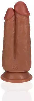 Shots Dildo Doppelter Dildo mit Hoden und Saugnapf Braune 15.2cm