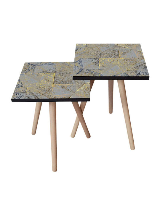 Rectangular Wooden Side Table Multicolour 2 Pieces M35xL35xH47cm