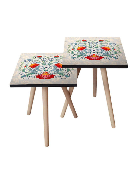 Rectangular Side Table Wooden Multicolour 2 Pieces M35xW35xH47cm