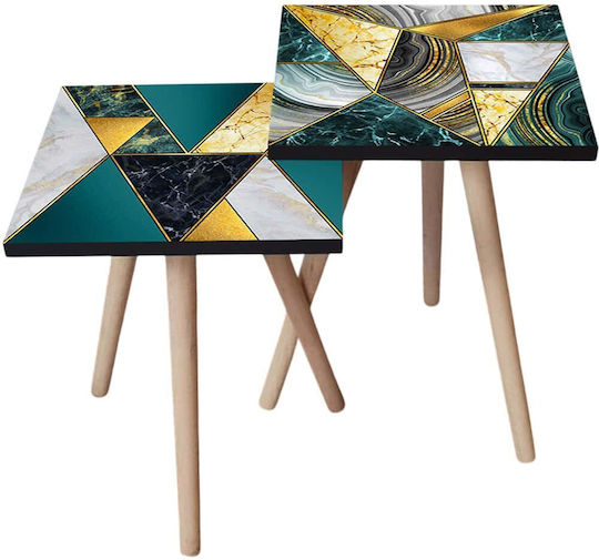 Rectangular Side Table Wooden Multicolour 2 Pieces M35xW35xH47cm