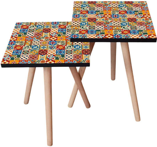 Rechteckiger Beistelltisch Holz Multi 2Stücke M35xL35xH47cm