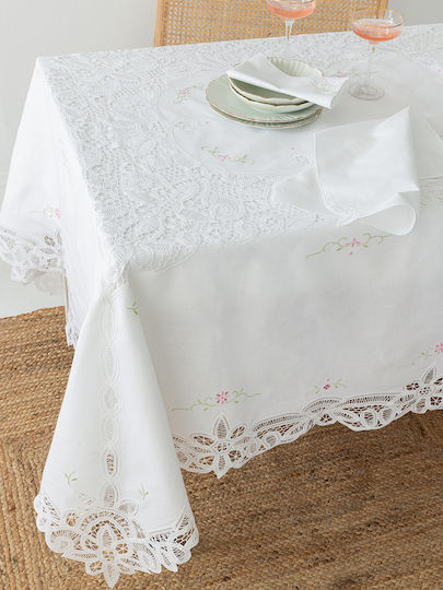 Palamaiki Покривка за маса Памучна с дантела Подредба Lace Lace 180x270бр
