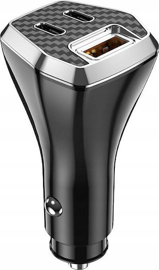Jellico Car Charger 88.5W Fast Charging with Ports 1xUSB-A 2xUSB-C Black Color
