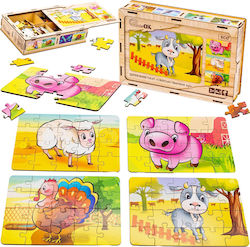 Puzzleok Wooden Puzzles 4 in 1 Farm Animals Puzzle Set Farm