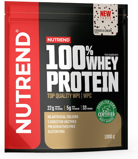Nutrend 100% Whey Πρωτεΐνη Ορού Γάλακτος Χωρίς Γλουτένη με Γεύση Cookies-cream 1kg
