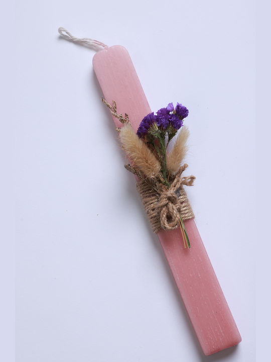 Easter Candle Flat Handmade Dried Flowers Pink
