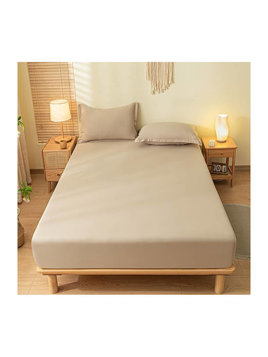 To megalo pazari Sheet King Size with Elastic 180x200+30cm. Beige Mocha