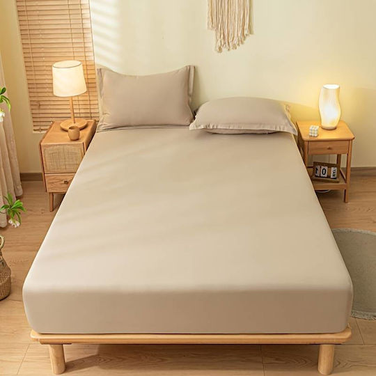 Το μεγάλο παζάρι Σεντόνι King Size με Λάστιχο 180x200+30εκ. Μπέζ Μόκα