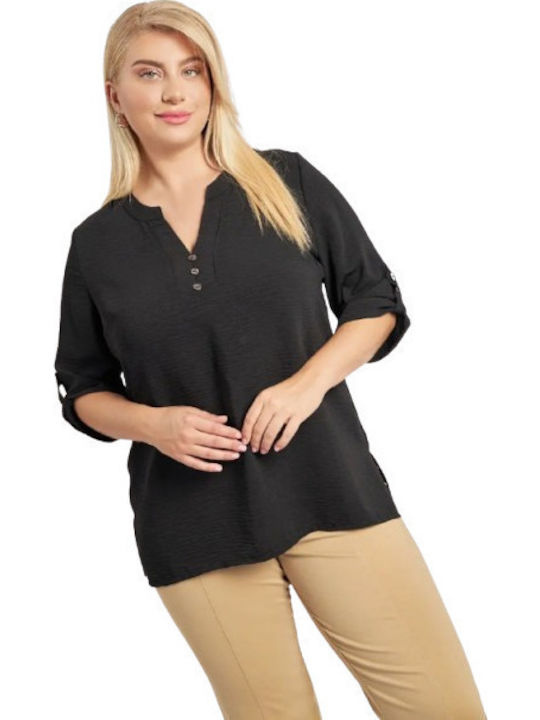 Dina Damen Bluse mit 3/4 Ärmel & V-Ausschnitt B...