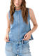 Women's Blouse Cotton Sleeveless with Zipper Blue