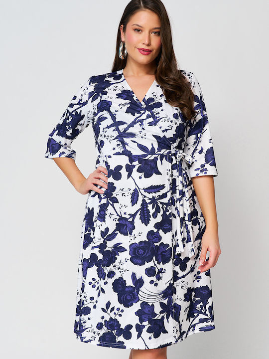 Sommer Midi Kleid Wickel Weiß
