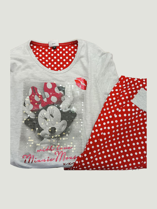 Disney Παιδική Πιτζάμα Καλοκαιρινή Κόκκινη, Γκρι Minnie Mouse