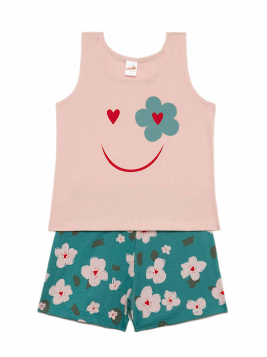 Minerva Παιδική Πιτζάμα Καλοκαιρινή Ροζ Πουδρα Floral