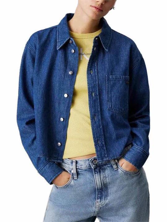 Mânecă lungă Femei Denim Cămașă Denim Medium