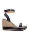 Women's Leather Platform Espadrilles Black