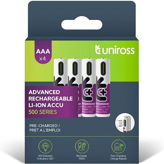 Uniross Rechargeable Usb-c Lithium Aaa Batteries 4pack
