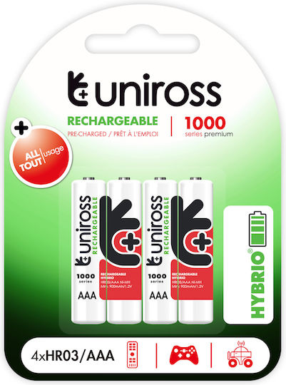 Uniross Aaa 1000 Hybrio Rechargable Batteries 4pcs