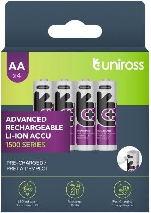 Uniross Rechargeable Usb-c Lithium Aa Batteries 4pack