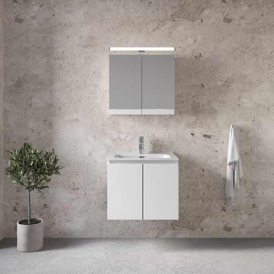 Mobilier Royal Madrid 60 Alb Lacuit 61x46x50cm Bază Lavoar Dulap cu Oglindă