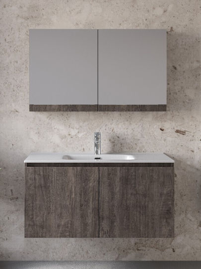 Έπιπλο Royal Madrid 100 Grey 101x46x50cm Βάση Νιπτήρας Καθρέπτης Ντουλάπι
