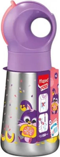 Maped Kids Water Bottle Stainless Steel with Straw Purple 350ml