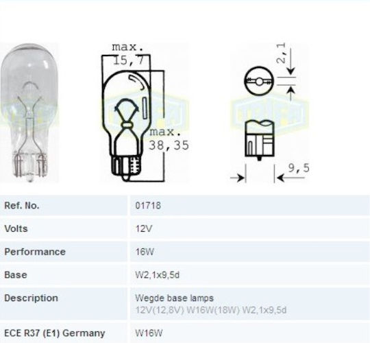 Lampe Fountouki X.k 12V 16W W2 1x9 5d