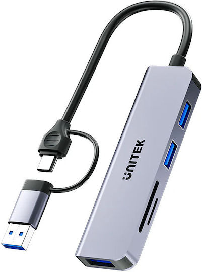 Unitek Hub 3 Θυρών USB 3.1 με σύνδεση USB-A / USB-C Γκρι