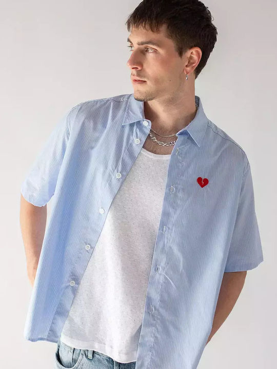 Kurzärmlig Baumwolle Hemd Gestreift Blue/white