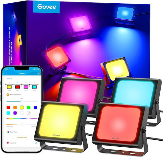 Govee Outdoor Led Rgbicww Smart Flood Lights 4pack H7060