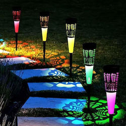 Set aus 6 dekorativen Solar-Außenlampen Siks Kaltweiß Mehrfarbig Solartrichter Lade-Gartenpfahl Lichtsensor Wasserdicht Schwarz