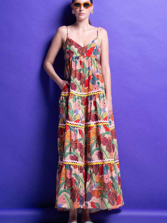Καλοκαιρινό Maxi Φόρεμα Σατέν Multicolor