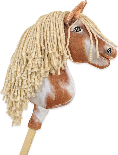 Steckenpferd Klein Premium Steckenpferd Gescheckt Tobiano Beige Mähne A4
