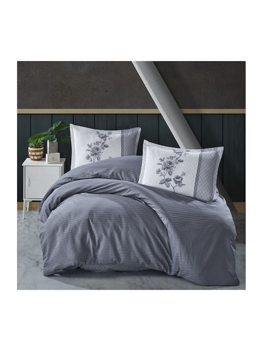 Clasy Home Set Husă de Pilotă Bumbac Dublă cu 2 Fețe de Pernă & 1 Cearsaf 200x220 Blue - Gray
