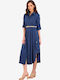 Summer Midi Shirt Dress with 3/4 Sleeve Blue