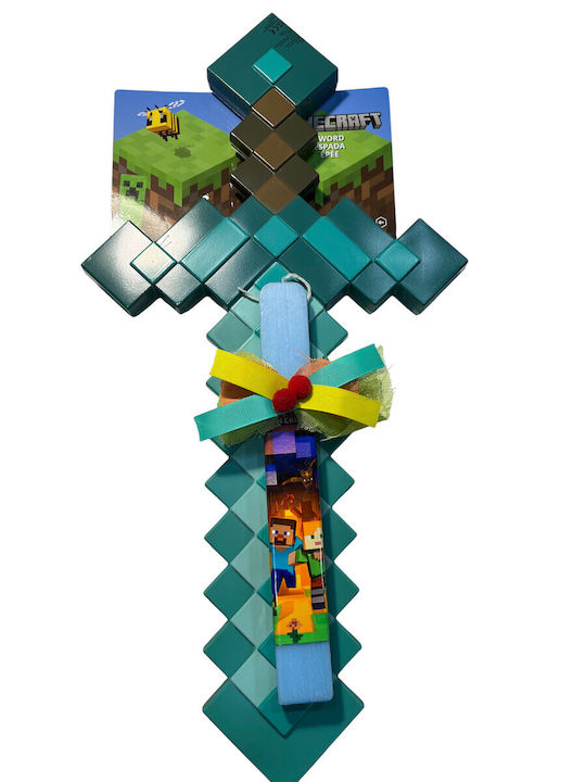 Πασχαλινή Λαμπάδα Minecraft Στρογγυλή Αρωματική και Χειροποίητη Ανάγλυφο