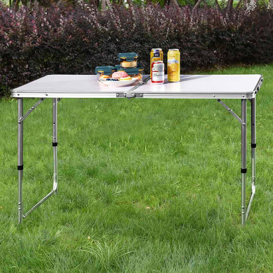 Bakaji Table Aluminum for Camping Foldable in Case 60x60cm White