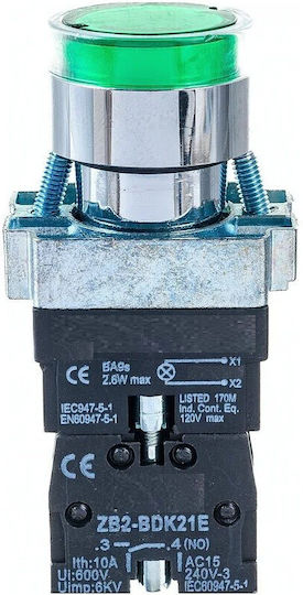 Μπουτον Φ22 Μεταλ Πρασινο Φωτ 230v Lay5-bw3361