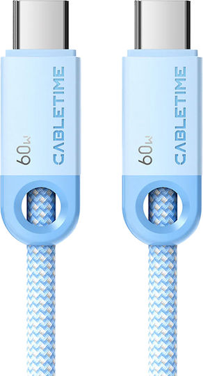 Cabletime Braided USB 2.0 Cable USB-C male - USB-C 60W PD Μπλε 1m CT-CM60-PBW