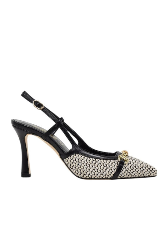 Leather Ecru Heels with Strap