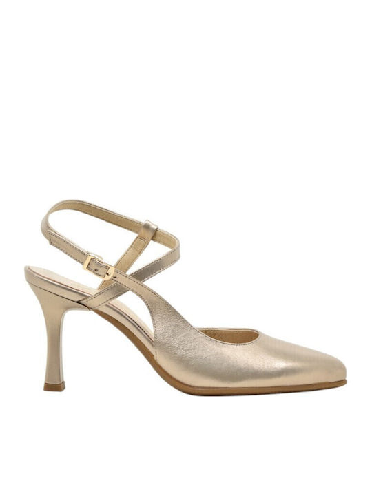 Leather Heels with Strap Sand
