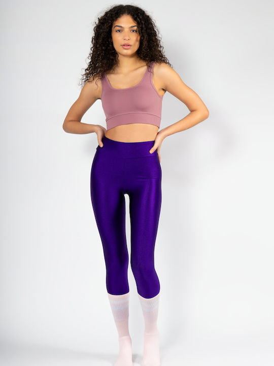 Training Women's Shiny And High Waist Purple Leggings