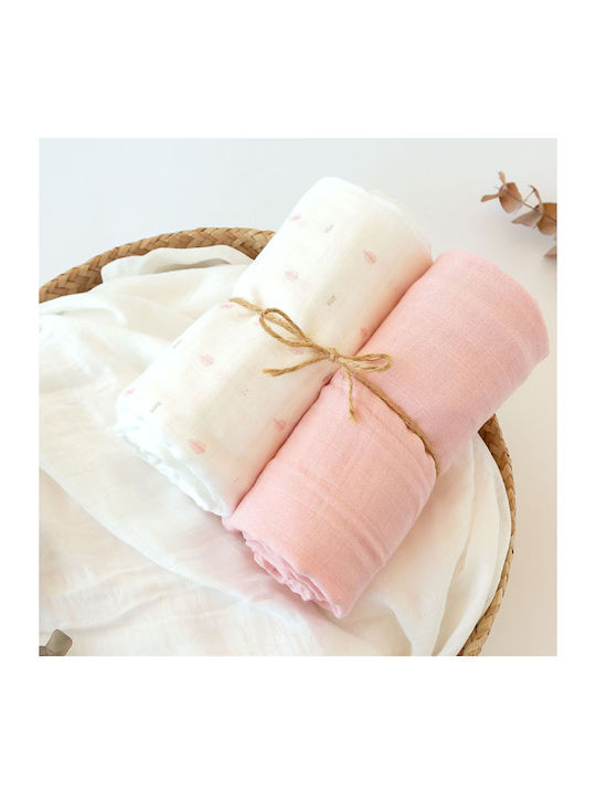 Kiokids Muslin Swaddle Wraps Pink 120x120cm. 2pcs